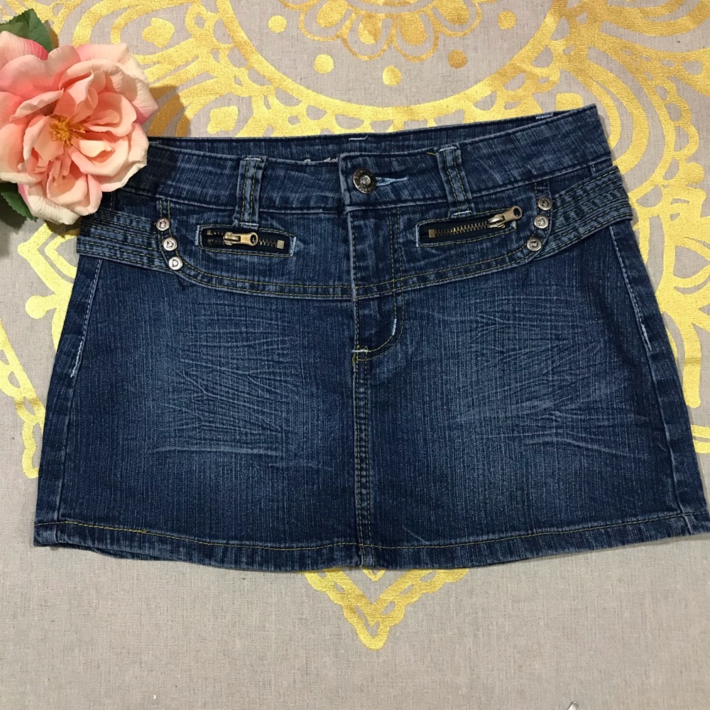 Diamante Denim Mini Skirt Sz 0 (J31)